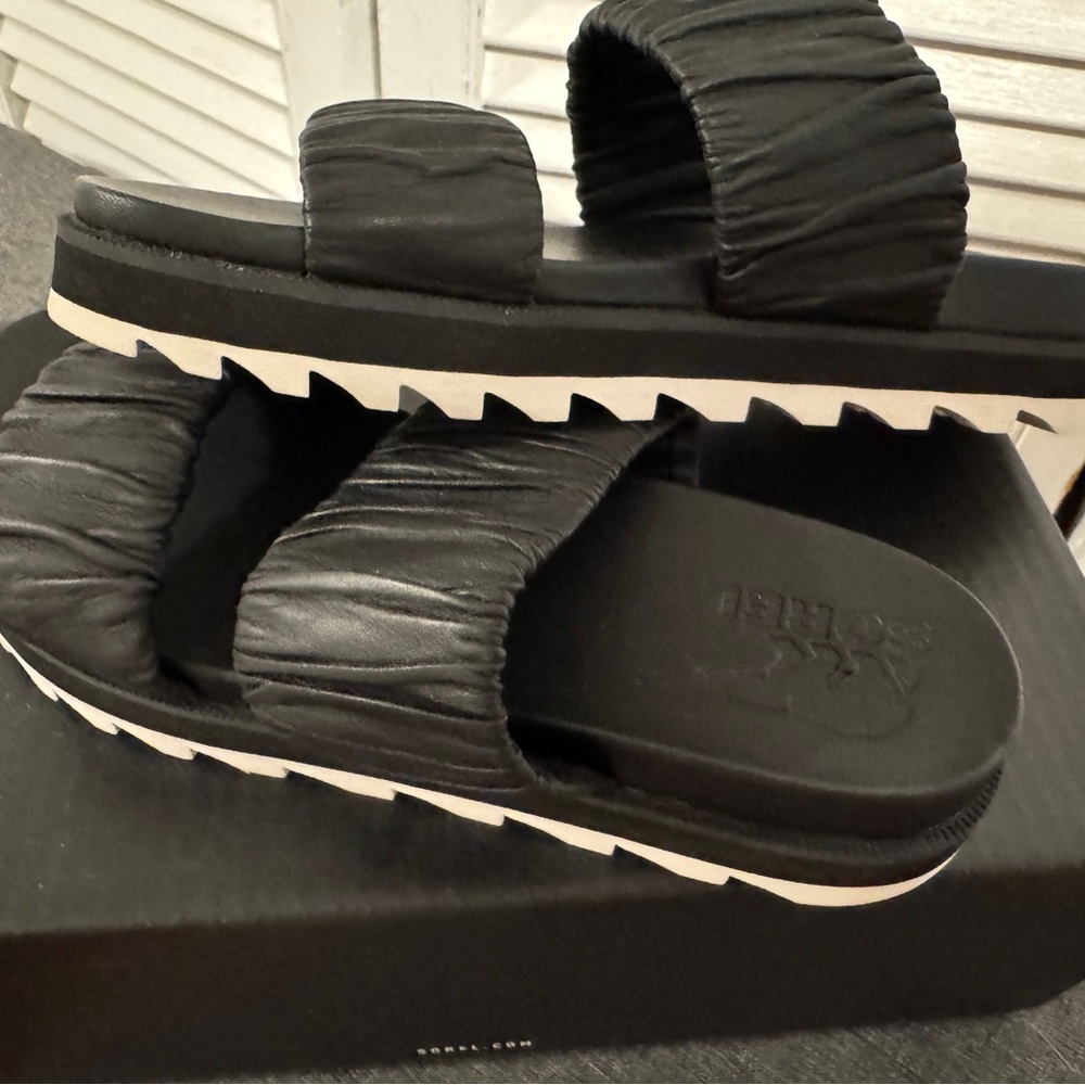 Sorel Black Two Strap Slide Sandals